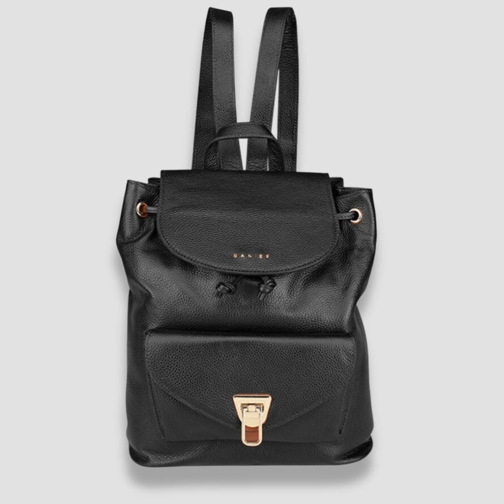 Danier Black Leather Backpack with Gold Hardware
